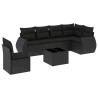 Salon de jardin 7 pcs avec coussins noir résine tressée 