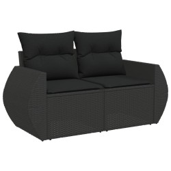 Salon de jardin 7 pcs avec coussins noir résine tressée 