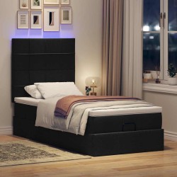Lit ottoman avec matelas et LED noir 80x200cm tissu 