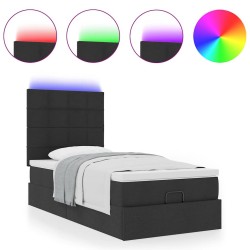 Lit ottoman avec matelas et LED noir 80x200cm tissu 