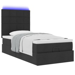 Lit ottoman avec matelas et LED noir 80x200cm tissu 