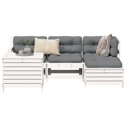 Salon de jardin 5 pcs blanc bois massif de pin 