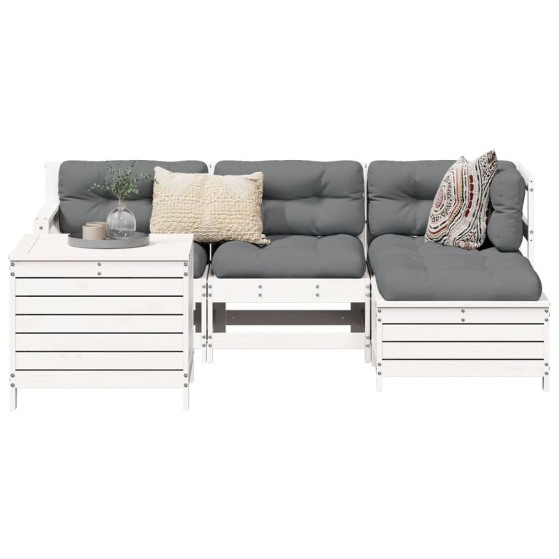 Salon de jardin 5 pcs blanc bois massif de pin 