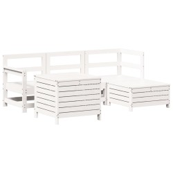 Salon de jardin 5 pcs blanc bois massif de pin 