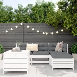 Salon de jardin 5 pcs blanc bois massif de pin 