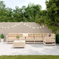 Salon de jardin 7 pcs bois de pin massif 