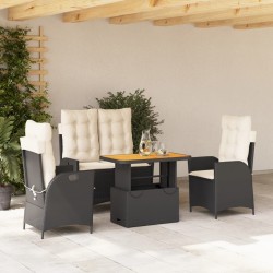 Ensemble à manger de jardin 4 pcs avec coussins noir 