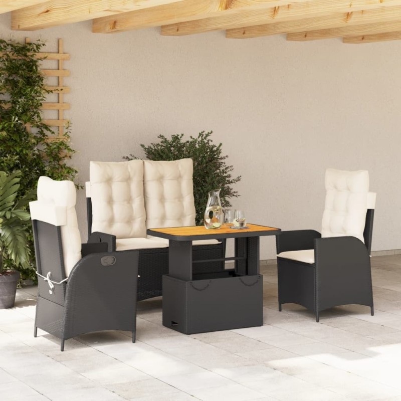 Ensemble à manger de jardin 4 pcs avec coussins noir 
