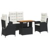 Ensemble à manger de jardin 4 pcs avec coussins noir 