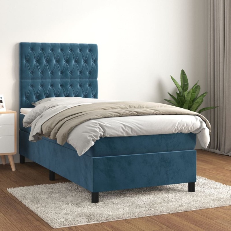 Sommier à lattes de lit avec matelas Bleu foncé 90x200 cm 
