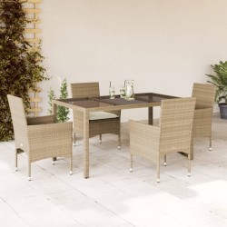 Ensemble à manger de jardin et coussins 5 pcs beige rotin verre 