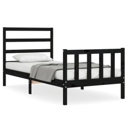 Cadre de lit sans matelas noir 90x200 cm bois de pin massif 