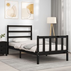 Cadre de lit sans matelas noir 90x200 cm bois de pin massif 