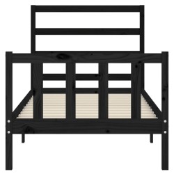 Cadre de lit sans matelas noir 90x200 cm bois de pin massif 