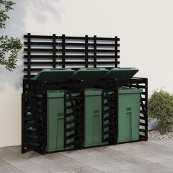 Abri pour poubelle triple sur roulettes noir bois massif de pin 