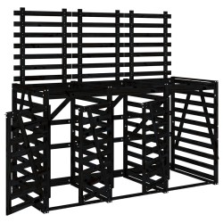 Abri pour poubelle triple sur roulettes noir bois massif de pin 