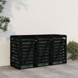 Abri pour poubelle triple sur roulettes noir bois massif de pin 
