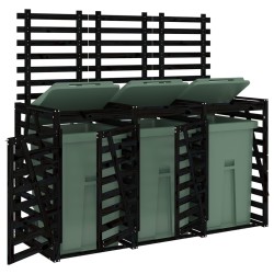 Abri pour poubelle triple sur roulettes noir bois massif de pin 