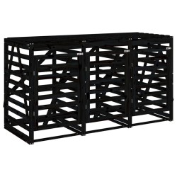 Abri pour poubelle triple sur roulettes noir bois massif de pin 