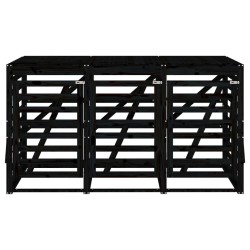 Abri pour poubelle triple sur roulettes noir bois massif de pin 