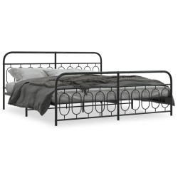 Cadre de lit métal sans matelas avec pied de lit noir 200x200cm 