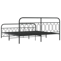 Cadre de lit métal sans matelas avec pied de lit noir 200x200cm 