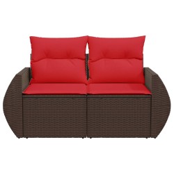Canapé de jardin avec coussins 2 places en résine tressée marron 