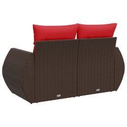 Canapé de jardin avec coussins 2 places en résine tressée marron 