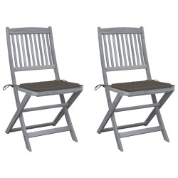 Chaises pliables d'extérieur lot de 2 et coussins Bois d'acacia 