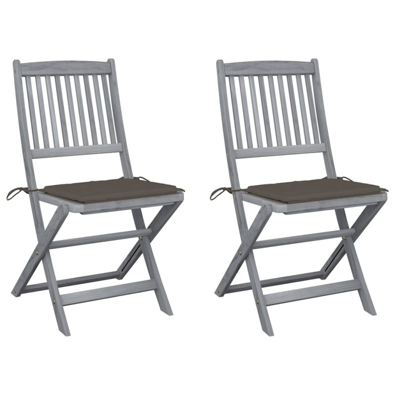 Chaises pliables d'extérieur lot de 2 et coussins Bois d'acacia 