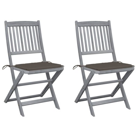 Chaises pliables d'extérieur lot de 2 et coussins Bois d'acacia 