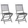 Chaises pliables d'extérieur lot de 2 et coussins Bois d'acacia 