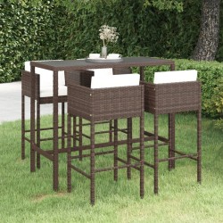 Meubles de bar de jardin 5pcs et coussins Résine tressée Marron 