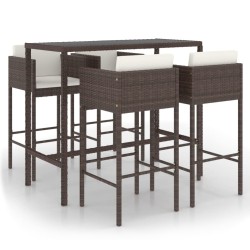 Meubles de bar de jardin 5pcs et coussins Résine tressée Marron 