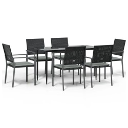 Ensemble à manger de jardin 7 pcs coussins résine tressée acier 