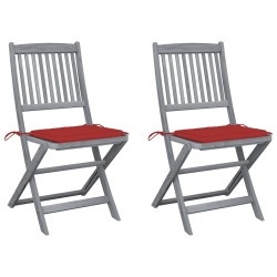 Chaises pliables d'extérieur lot de 2 et coussins Bois d'acacia 