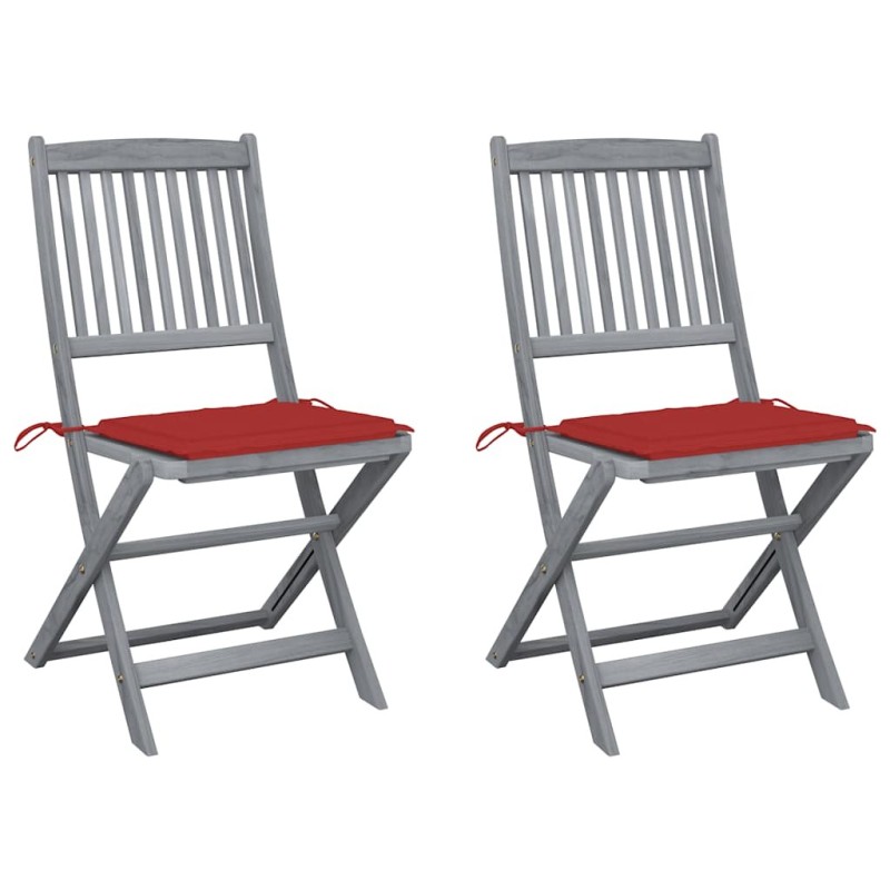 Chaises pliables d'extérieur lot de 2 et coussins Bois d'acacia 