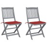 Chaises pliables d'extérieur lot de 2 et coussins Bois d'acacia 