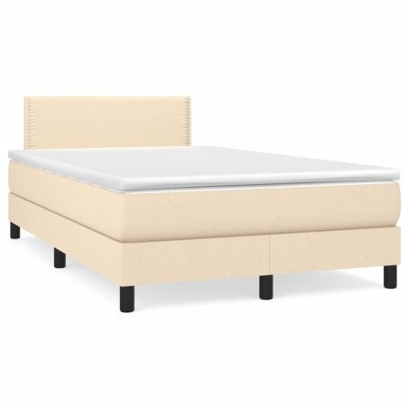 Sommier à lattes de lit matelas et LED crème 120x190 cm tissu 