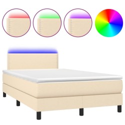 Sommier à lattes de lit matelas et LED crème 120x190 cm tissu 