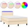 Sommier à lattes de lit matelas et LED crème 120x190 cm tissu 