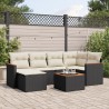 Salon de jardin 7 pcs avec coussins noir résine tressée 