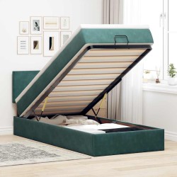 Cadre de lit ottoman avec matelas vert foncé 90x200 cm velours 
