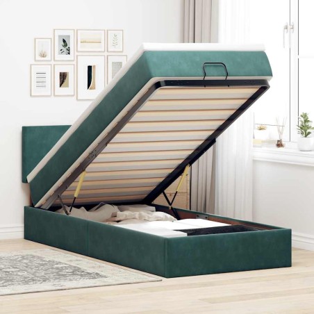 Cadre de lit ottoman avec matelas vert foncé 90x200 cm velours 