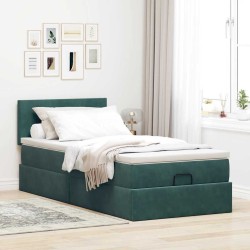Cadre de lit ottoman avec matelas vert foncé 90x200 cm velours 