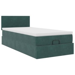 Cadre de lit ottoman avec matelas vert foncé 90x200 cm velours 