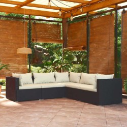 Salon de jardin 5 pcs avec coussins Résine tressée Noir 