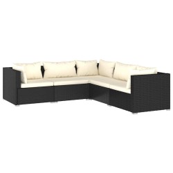 Salon de jardin 5 pcs avec coussins Résine tressée Noir 