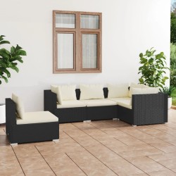 Salon de jardin 5 pcs avec coussins Résine tressée Noir 