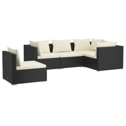 Salon de jardin 5 pcs avec coussins Résine tressée Noir 